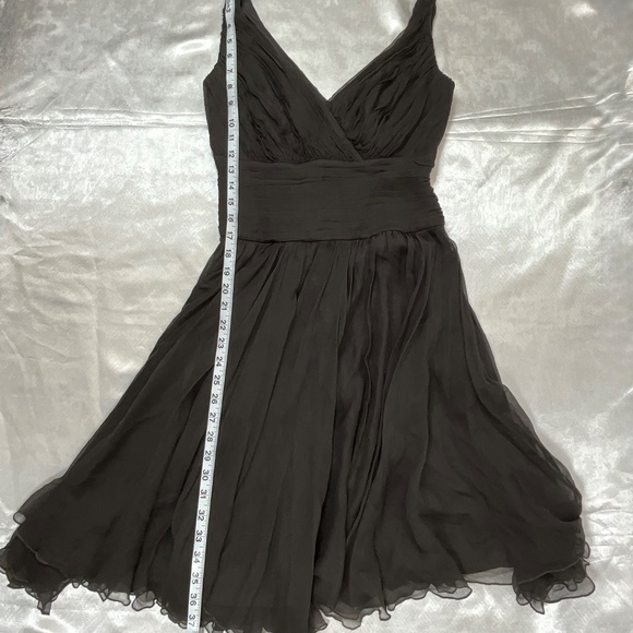 Tadashi Petite 6P 100% Silk Brown Cocktail Dress Ruched V-Neck Midi Evening - Picture 7 of 14